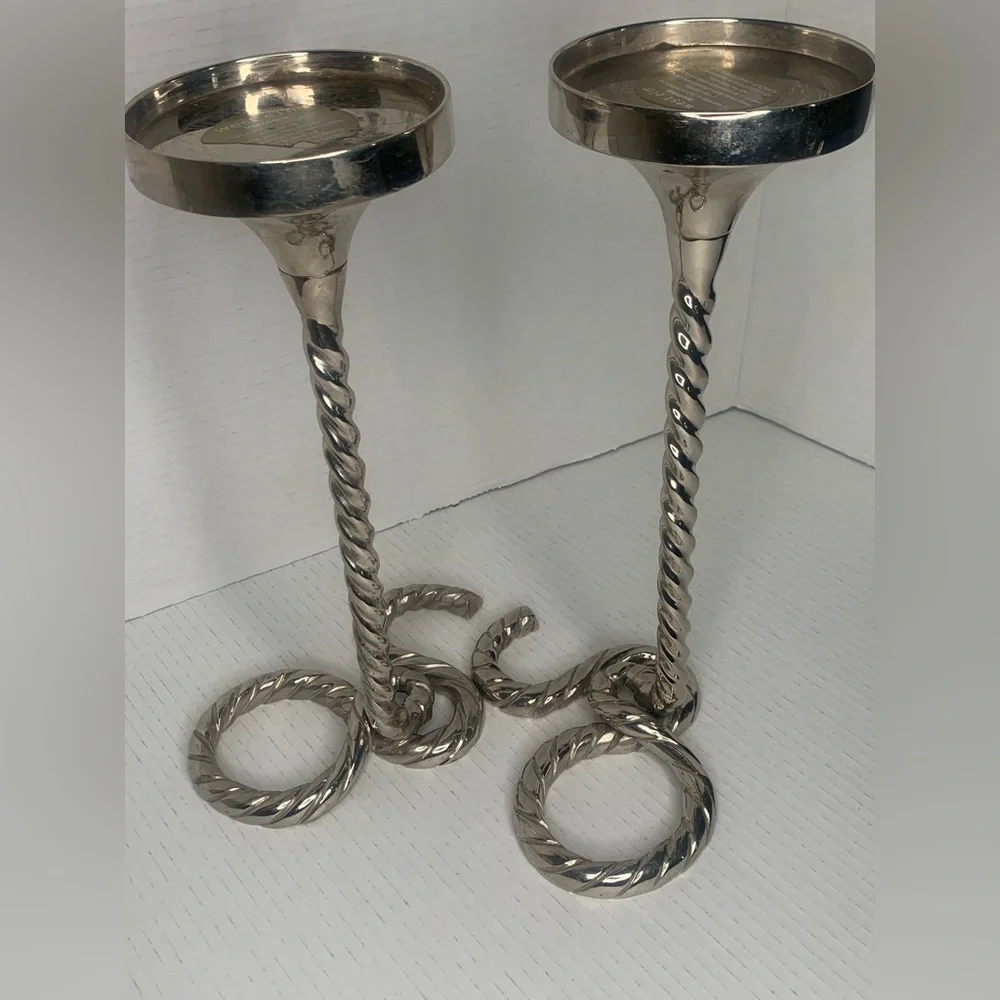 WEST ELM SILVER DECORATIVE SPIRAL PILLER CANDLE HOLDERS 3x3 size